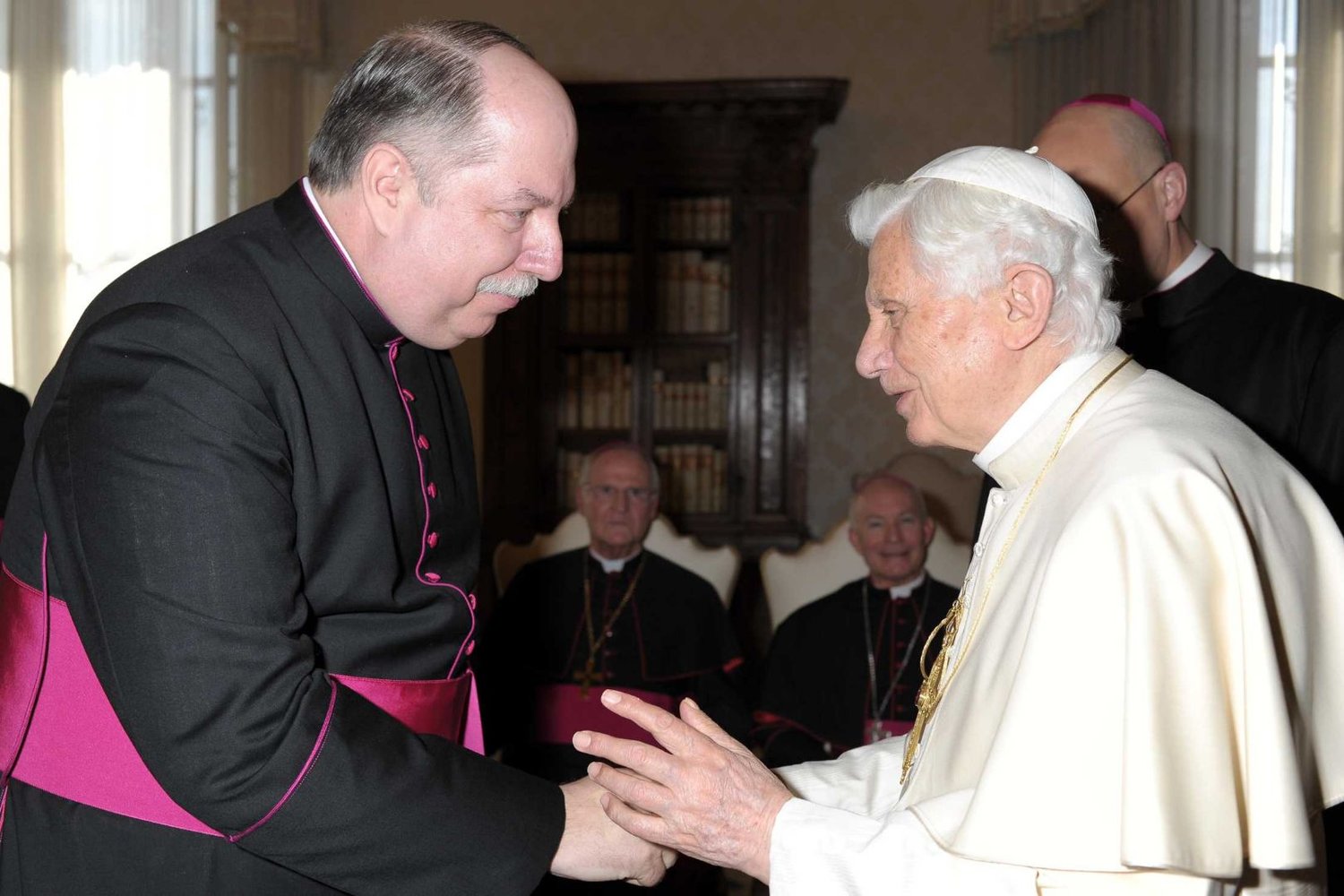 Monsignor Robert A. Kurwicki VG greets Pope Benedict XVI during Bishop John R. Gaydos’s ad limina visit to the Vatican in 2012.